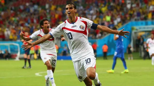 Costa Rica's captain celebrating a goal in Brazil 2014