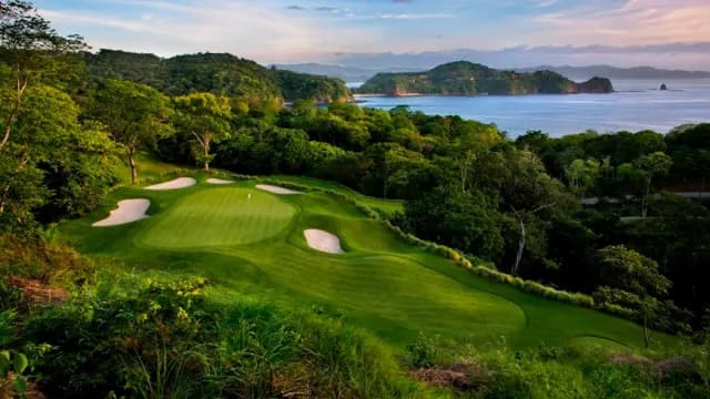 Aerial view of the golf course overlooking the sea in Guanacaste