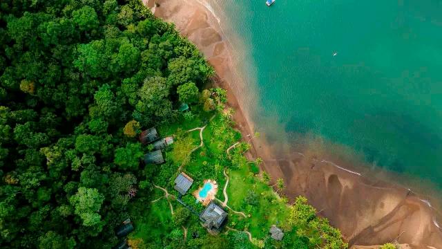 Aerial view of Playa Cativo Eco Resort at the beach