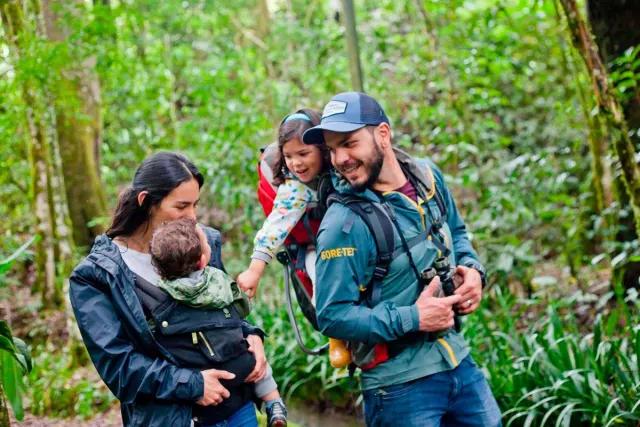 Family hiking together in the forest